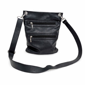 Margot Black Leather Crossbody Bag Shoulder 12"H Pockets Travel City Chic